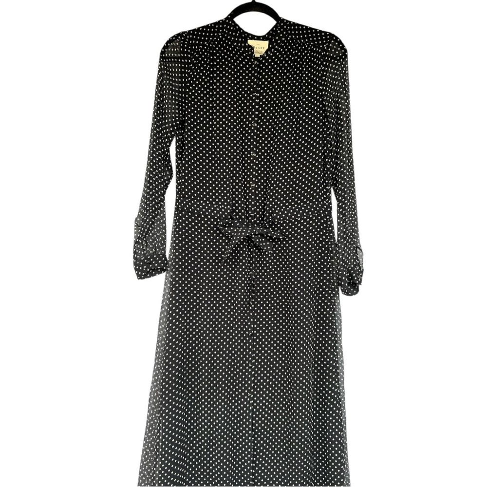 Sézane, NWT, midi button down, polka dot, belted dress, 34/2